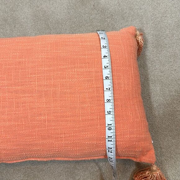 Accent Pillow Coral Orange Pink Rectangular Textured Tassel Beach 18x13in - Picture 4 of 6